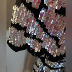 Laurence Kazer silver black sequins beaded top size PS vintage